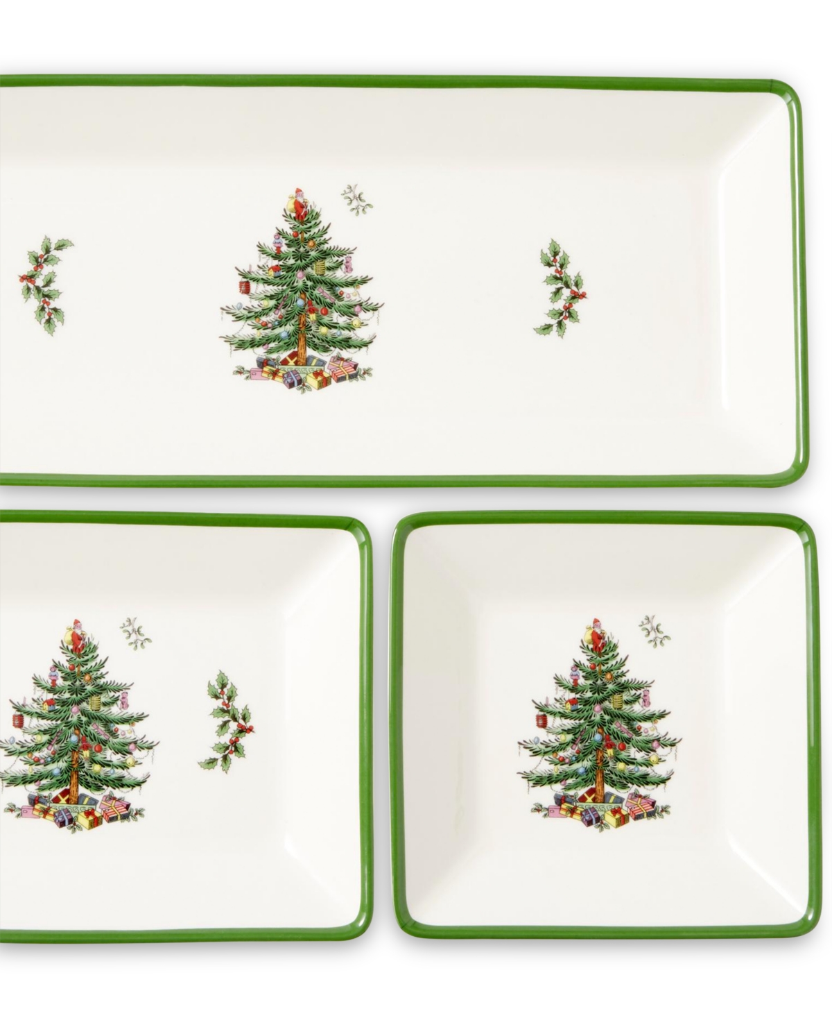 Spode Christmas Tree Traditional 3 Piece Nesting Tray In Green