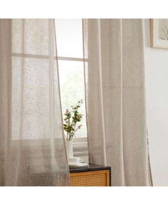 Emily Faux Linen Semi Sheer Light Filtering Transparent Grommet Lightweight Window Curtains Drapery Panels, 2 Panels