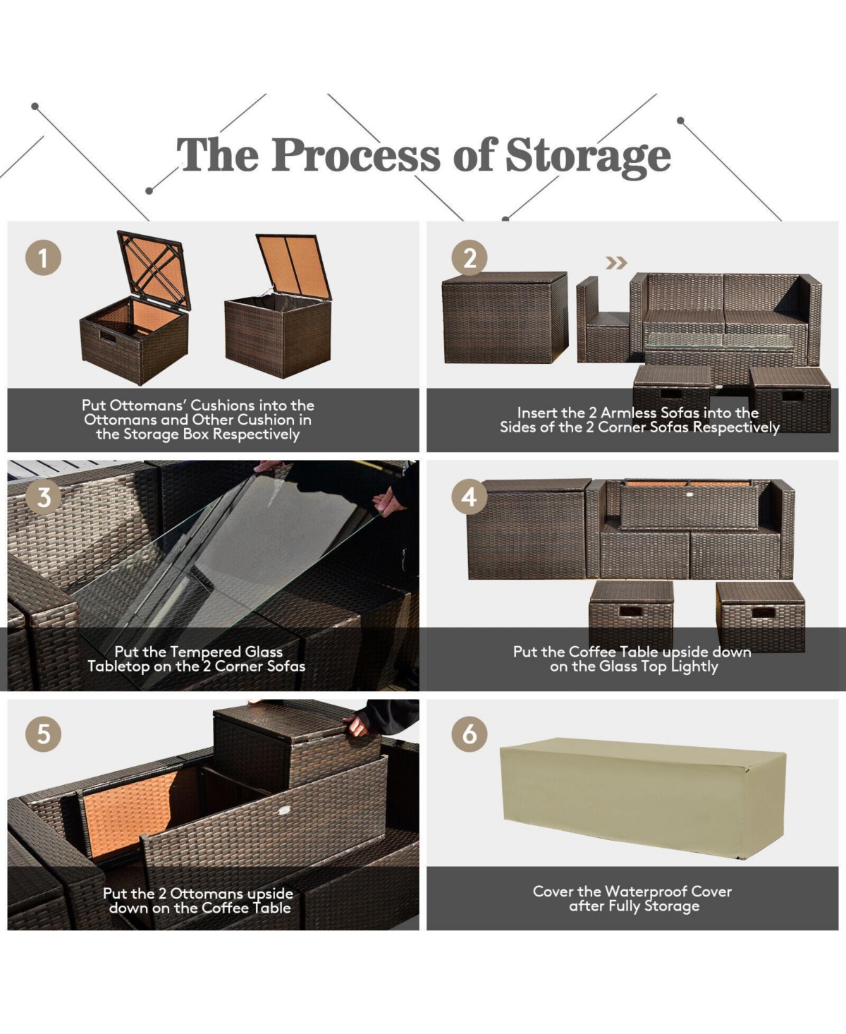 Skonyon 8 Pieces Patio Space-Saving Rattan Furniture Set with Storage Box and Waterproof Cover