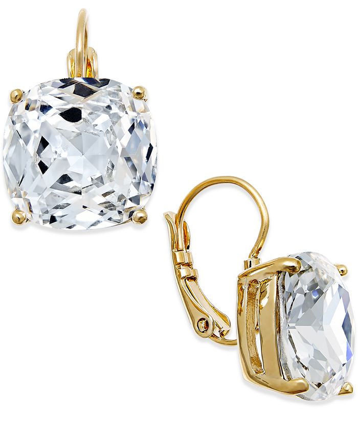 kate spade new york Gold Tone Crystal Square Leverback Earrings