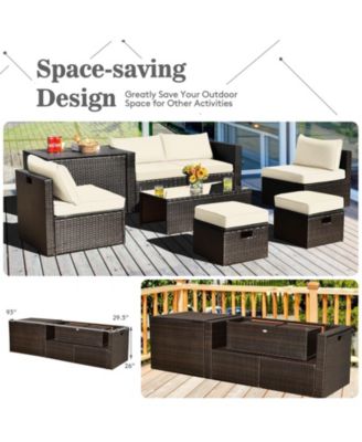 8 Pieces Patio Space-Saving Rattan Furniture Set with Storage Box and Waterproof Cover