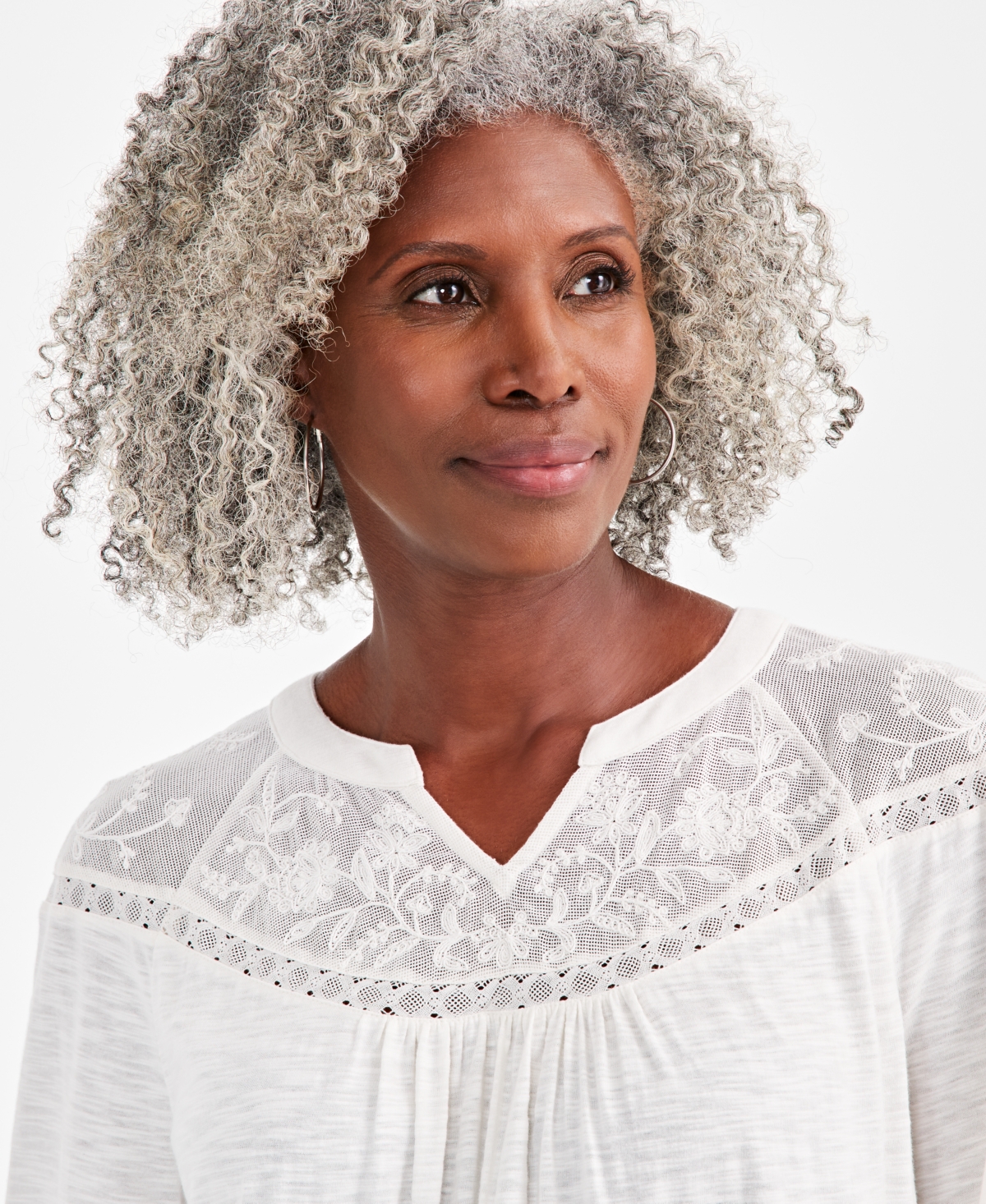 Style & Co Women's Lace-Trim Embroidered Top, Created for Macy's