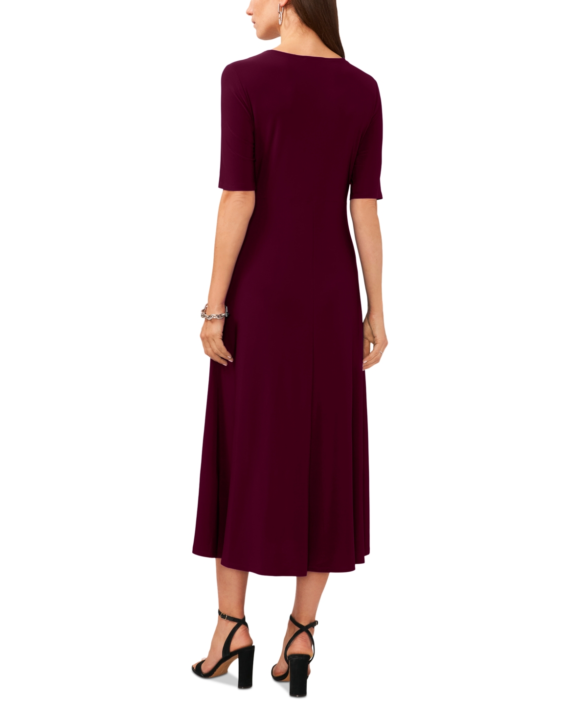 Msk Women's V-Neck Twist-Front Elbow-Sleeve Midi Dress - Mulberry 5