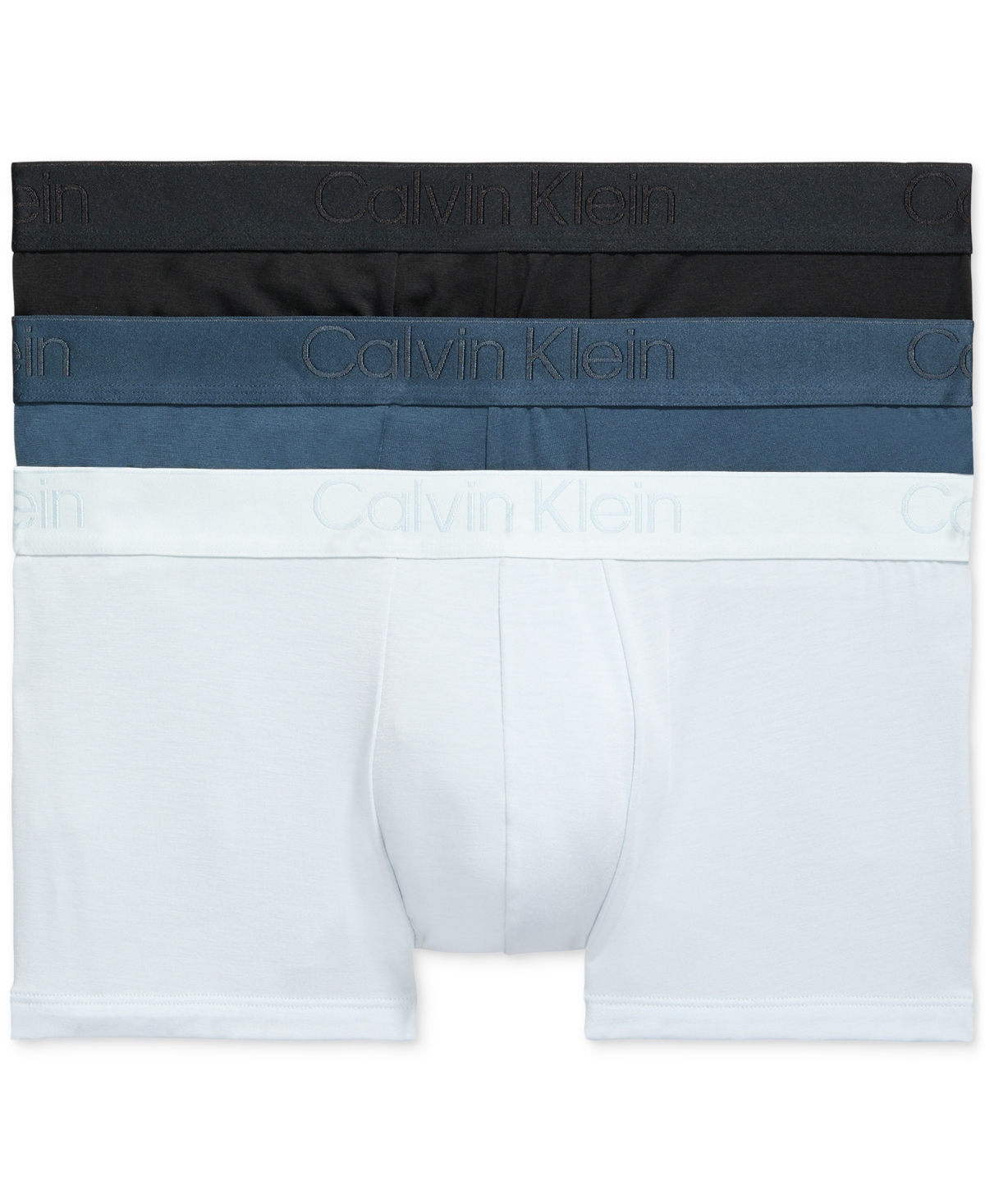 Calvin Klein Men's 3-PkMicrofiber Low Rise Trunk Underwear - Black, Blue, White