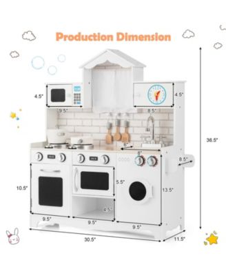 Wooden Kids Kitchen Pretend Play Toys with Washing Machine