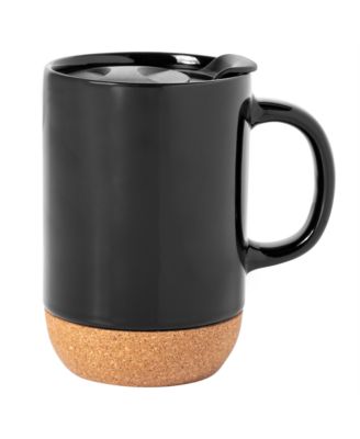 Modani 2 Pack Large 16.5 OZ Ceramic Mugs Set with Removable Cork Bottom and Lid - White