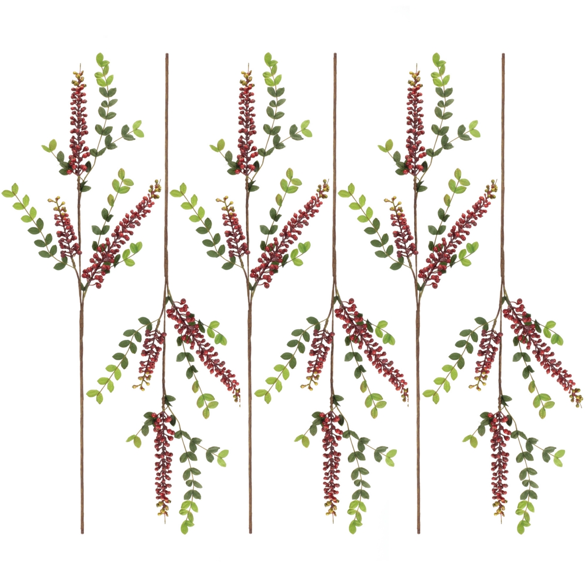 Colorful Berry Spray For Floral Arrangements and Home Decor (Set of 6) - Red