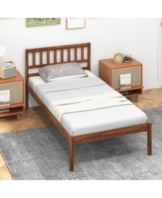 Twin Size Wood Bed Frame with Headboard and Slat Support
