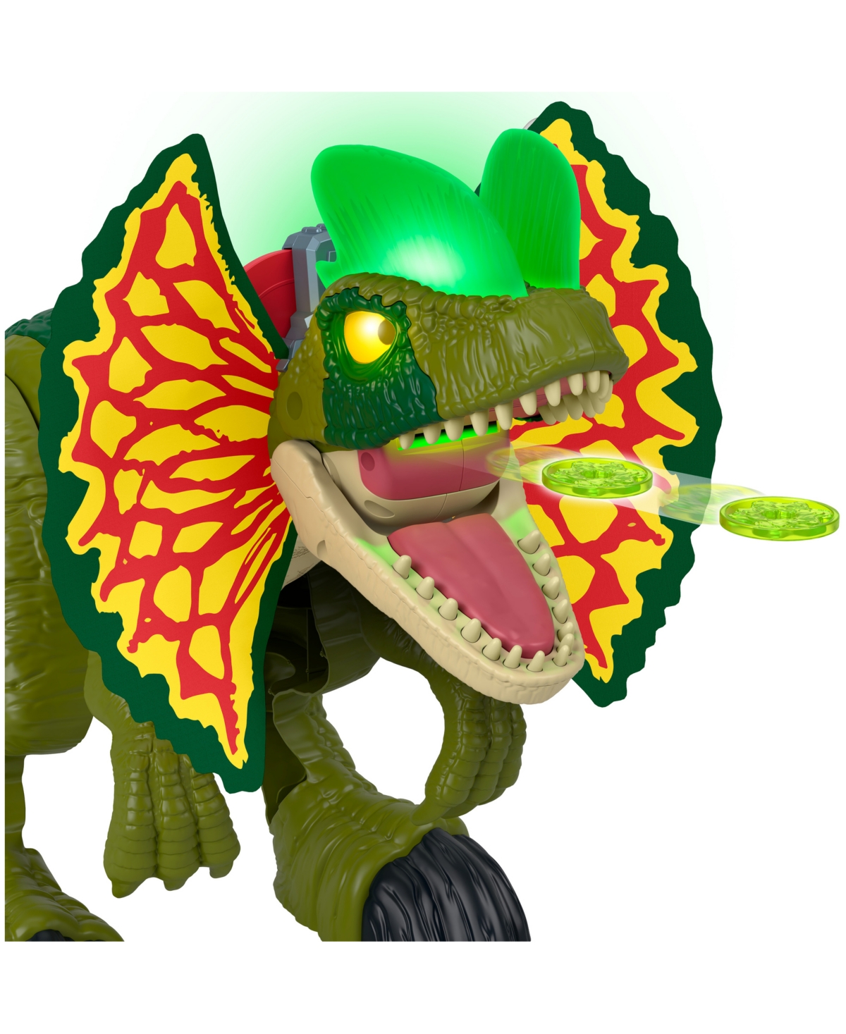 Imaginext Jurassic World Thrash Attack Dilophosaurus Dinosaur Toy With Lights Sounds For Kids In Multi-color