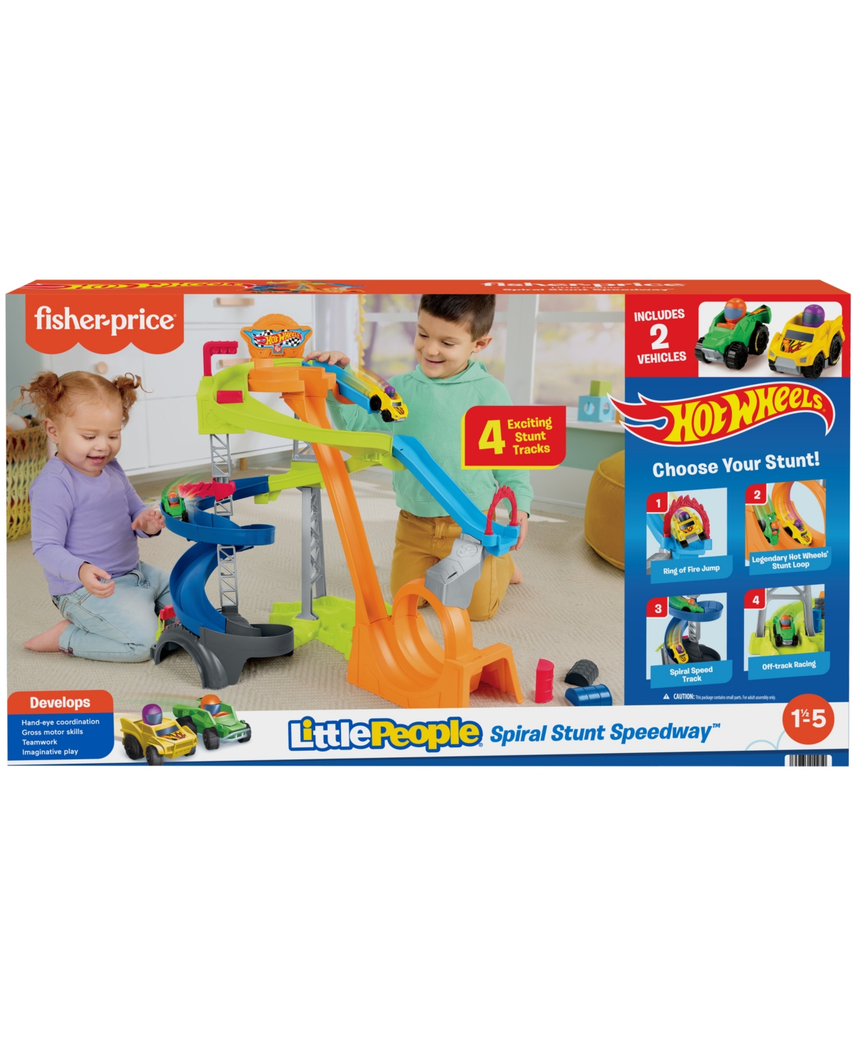 Little People Hot Wheels Spiral Stunt Speedway Playset With 2 Cars & Accessories In Multi-color