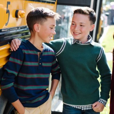 Boys Organic Long Sleeve Henley Pullover Sweater with Elbow Patches