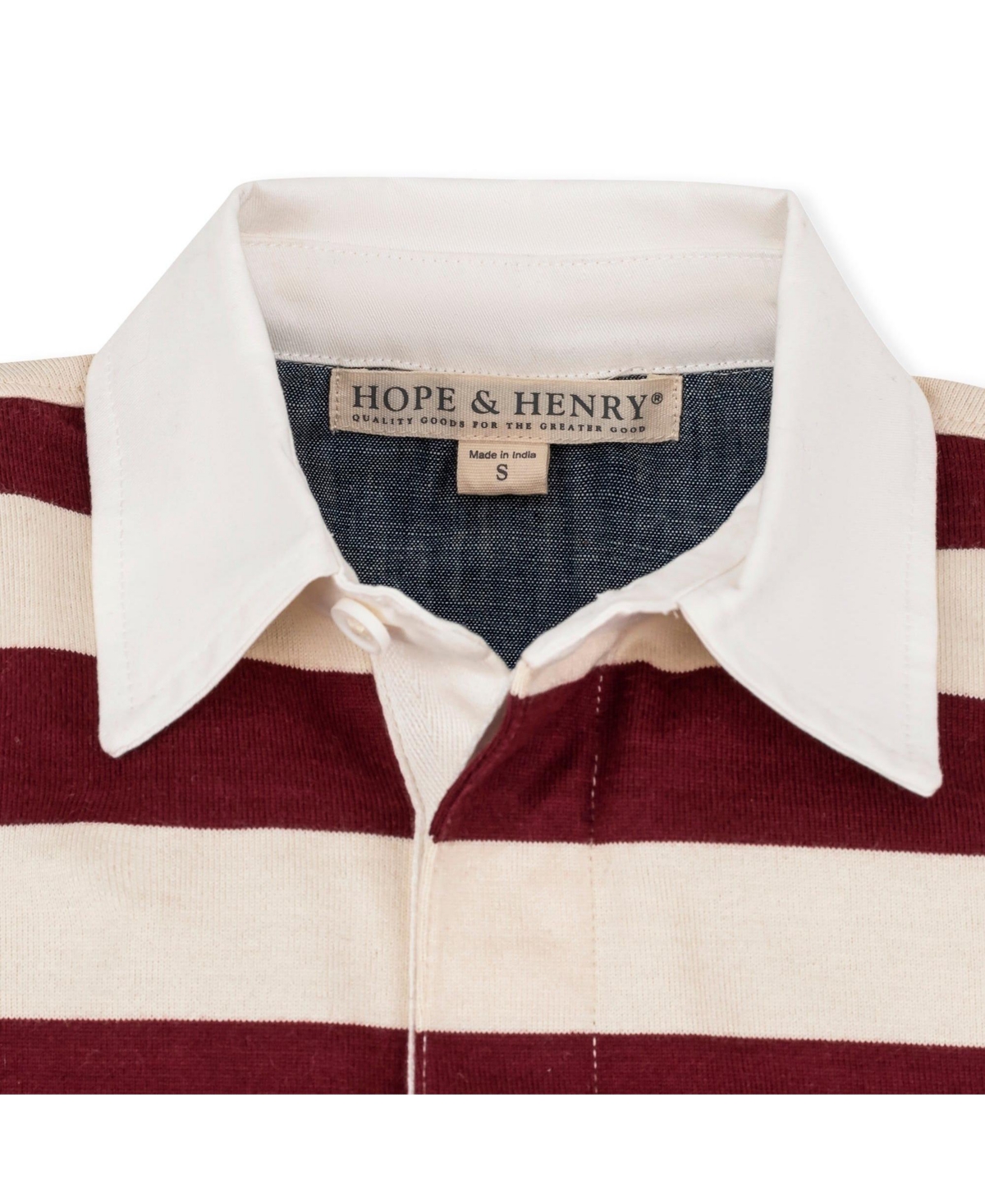 Hope & Henry Boys Organic Long Sleeve Rugby Shirt - Oxblood and ivory rugby