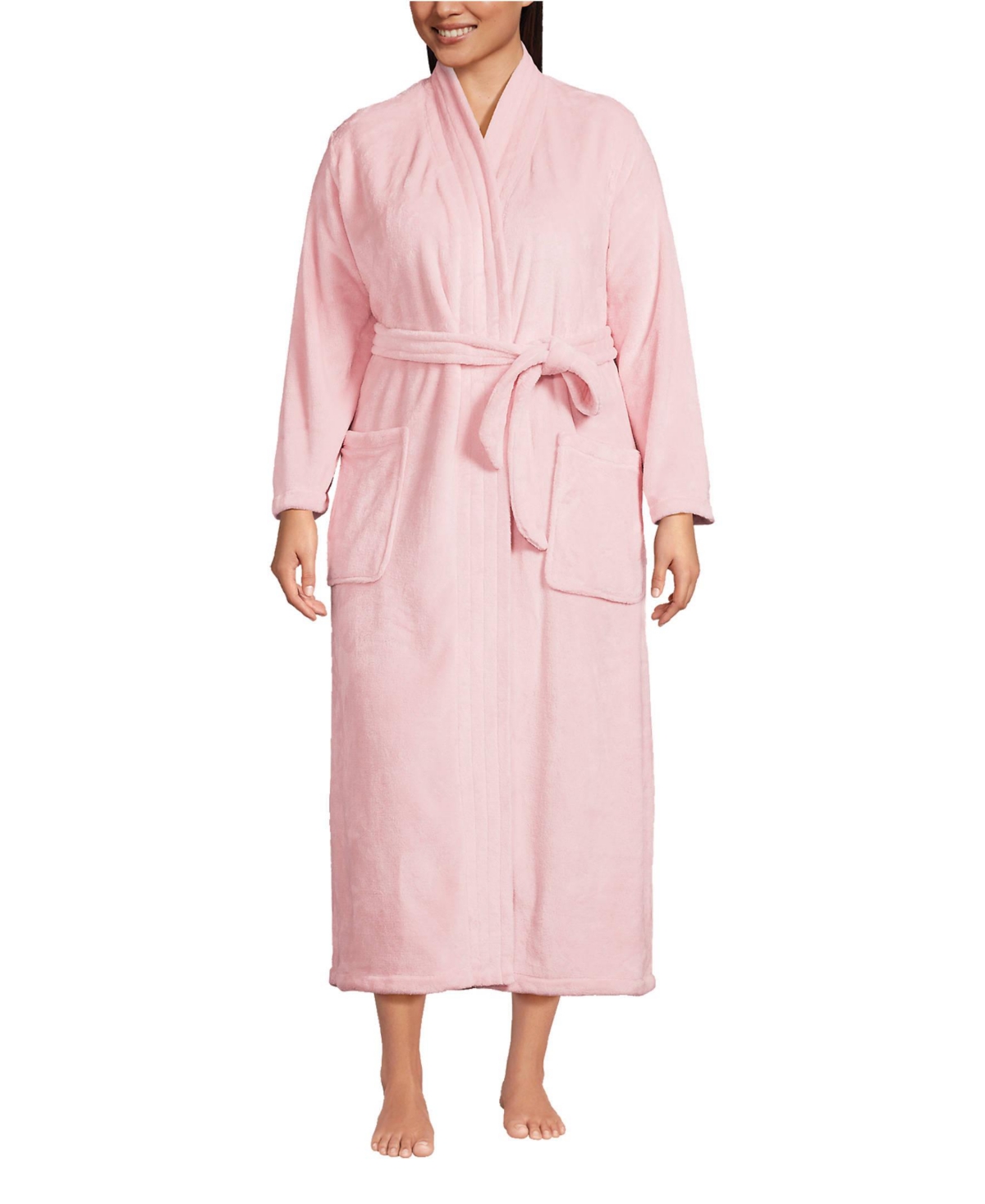 Lands' End Plus Size Cozy Plush Long Wrap Robe