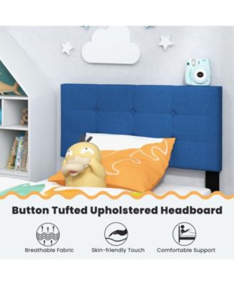 Twin Size Upholstered Platform Bed with with Button Tufted Linen Fabric Headboard