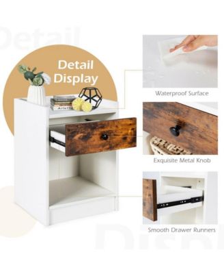 Set of 2 Nightstand with Drawer Cabinet End Side Table Raised Top