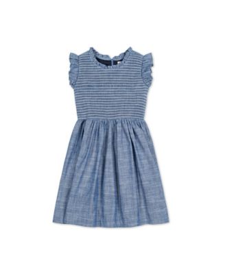 Toddler Girls Hope and Henry Flutter Sleeve Smocked Bodice Chambray Dress