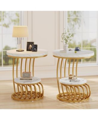 Vintage Arc Frame 2-Tier Round End Table Set