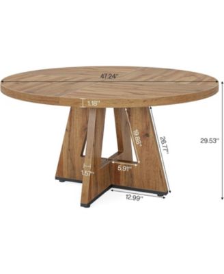 47" Round Wood Dining Table – Farmhouse Kitchen Table for 4 with Wooden Top and Legs
