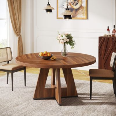 47" Round Wood Dining Table – Farmhouse Kitchen Table for 4 with Wooden Top and Legs