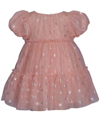 Baby Girls Puff Sleeved Foiled Dot Mesh Party Dress 