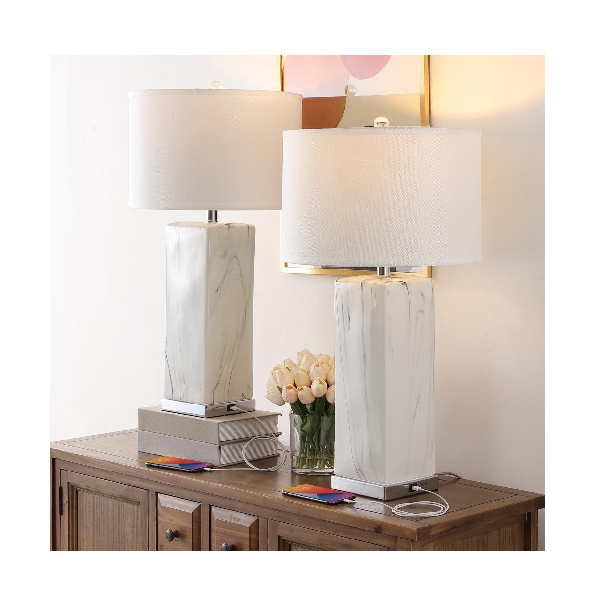 Safavieh Olympia Table Lamp Set Of 2 W/ Usb Port -white