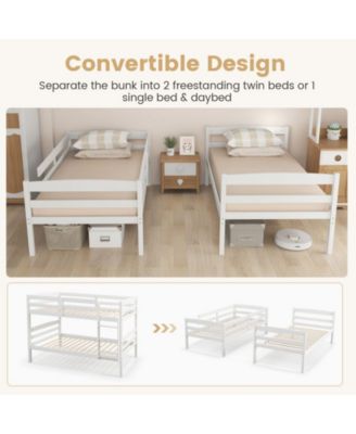 Solid Wood Twin Over Twin Bunk Bed Frame with High Guardrails and Integrated Ladder
