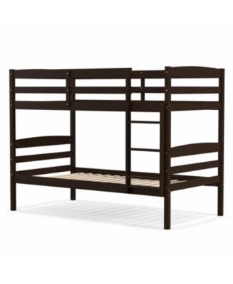 Solid Wood Twin Over Twin Bunk Bed Frame with High Guardrails and Integrated Ladder