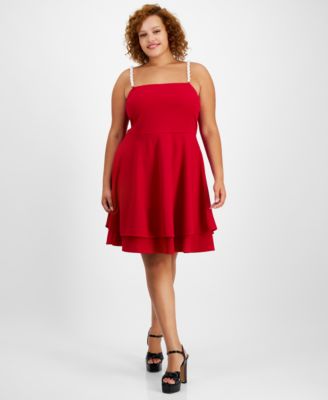 City Studios Trendy Plus Size Embellished-Strap Dress - Macy's
