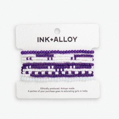 Ink Alloy Sage 10 Stranded Beaded Stackable Stretch Bracelets - Purple and white 32$