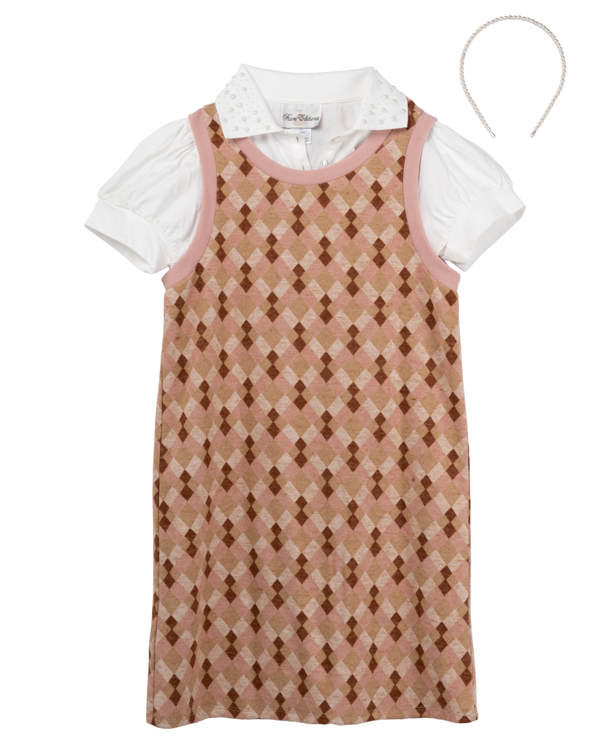 Rare Editions Big Girls Knit Dress with Collared Shirt Dress, 3 Piece