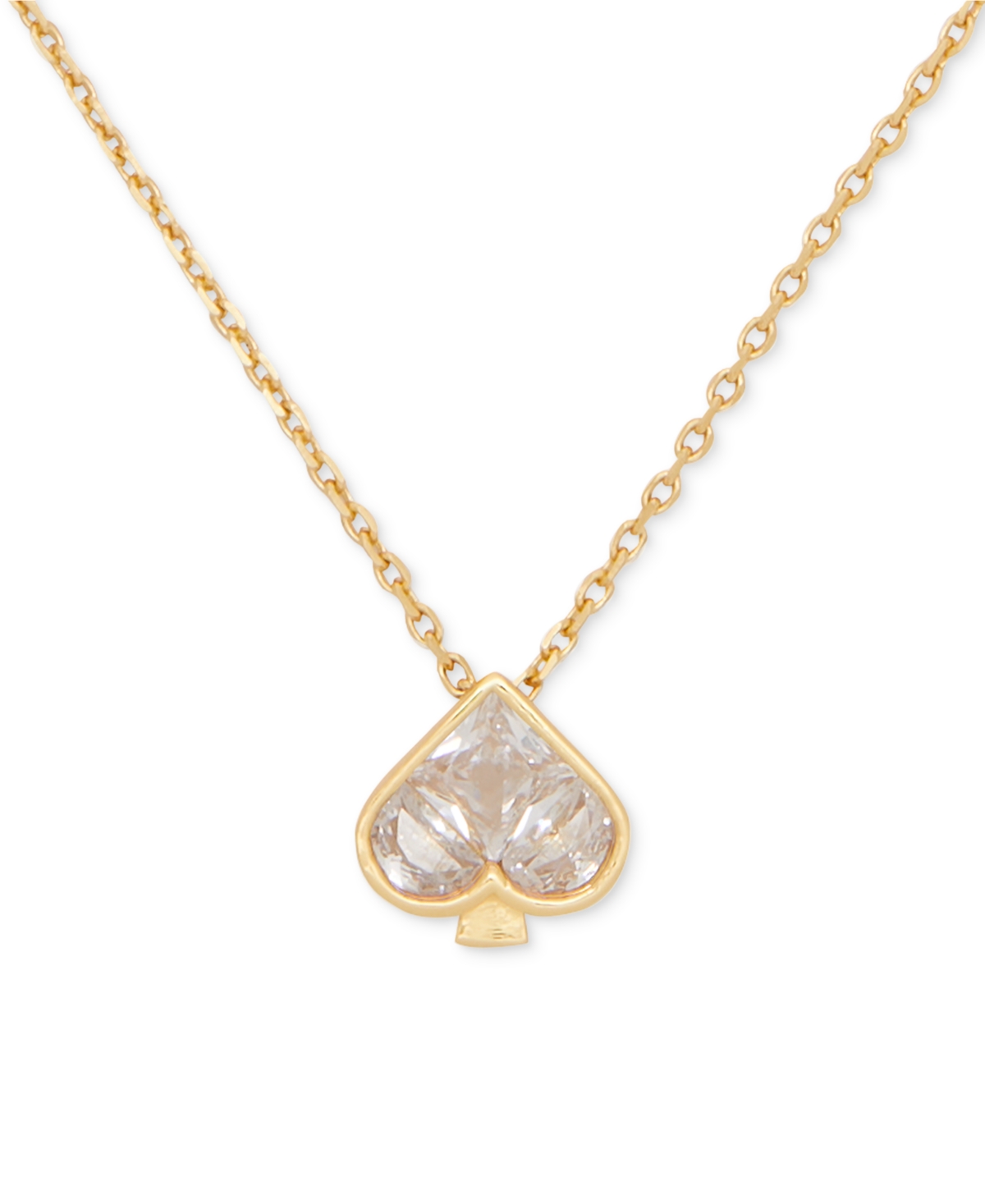 KATE SPADE GOLD-TONE CUBIC ZIRCONIA SPADE MINI PENDANT NECKLACE, 16"+ 3" EXTENDER 