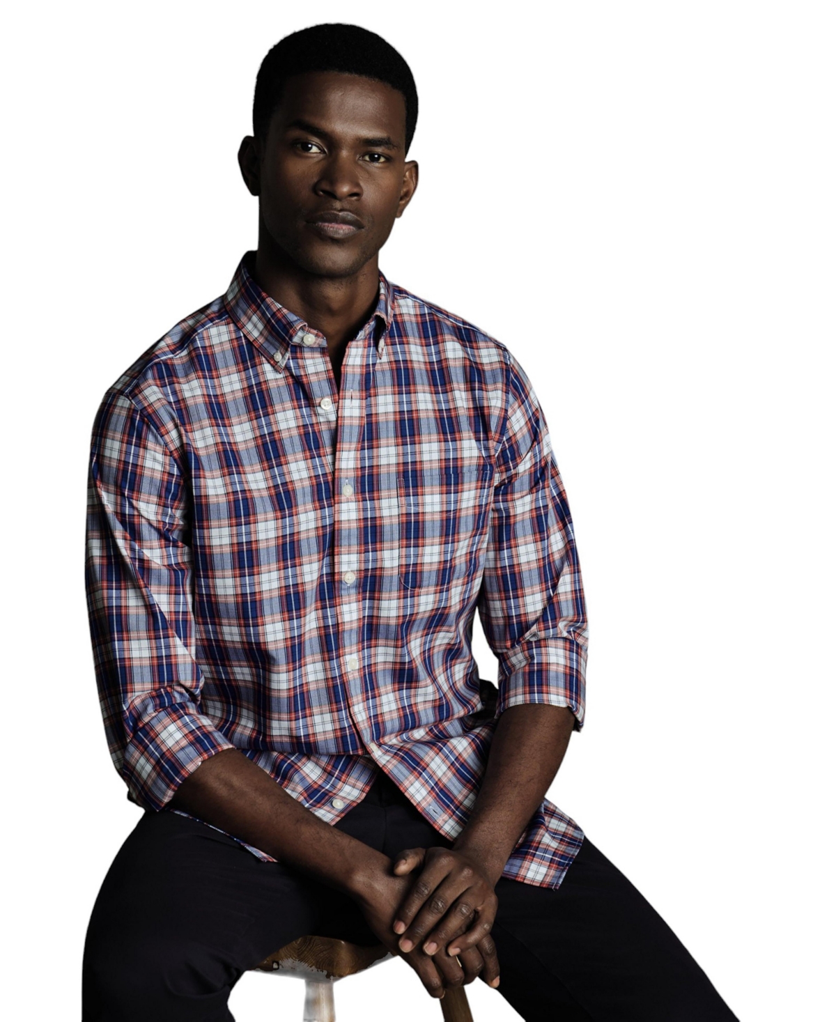 Men's Slim Fit Button-Down Collar Non-Iron Stretch Check Oxford Shirt - Claret pink