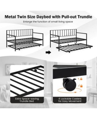Twin Daybed Set with Metal Slat Support and Roll-Out Trundle