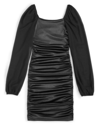 knee length dresses for ladies Plus Size Mesh Ruched Long Sleeve Dress – 2020AVE main image 1
