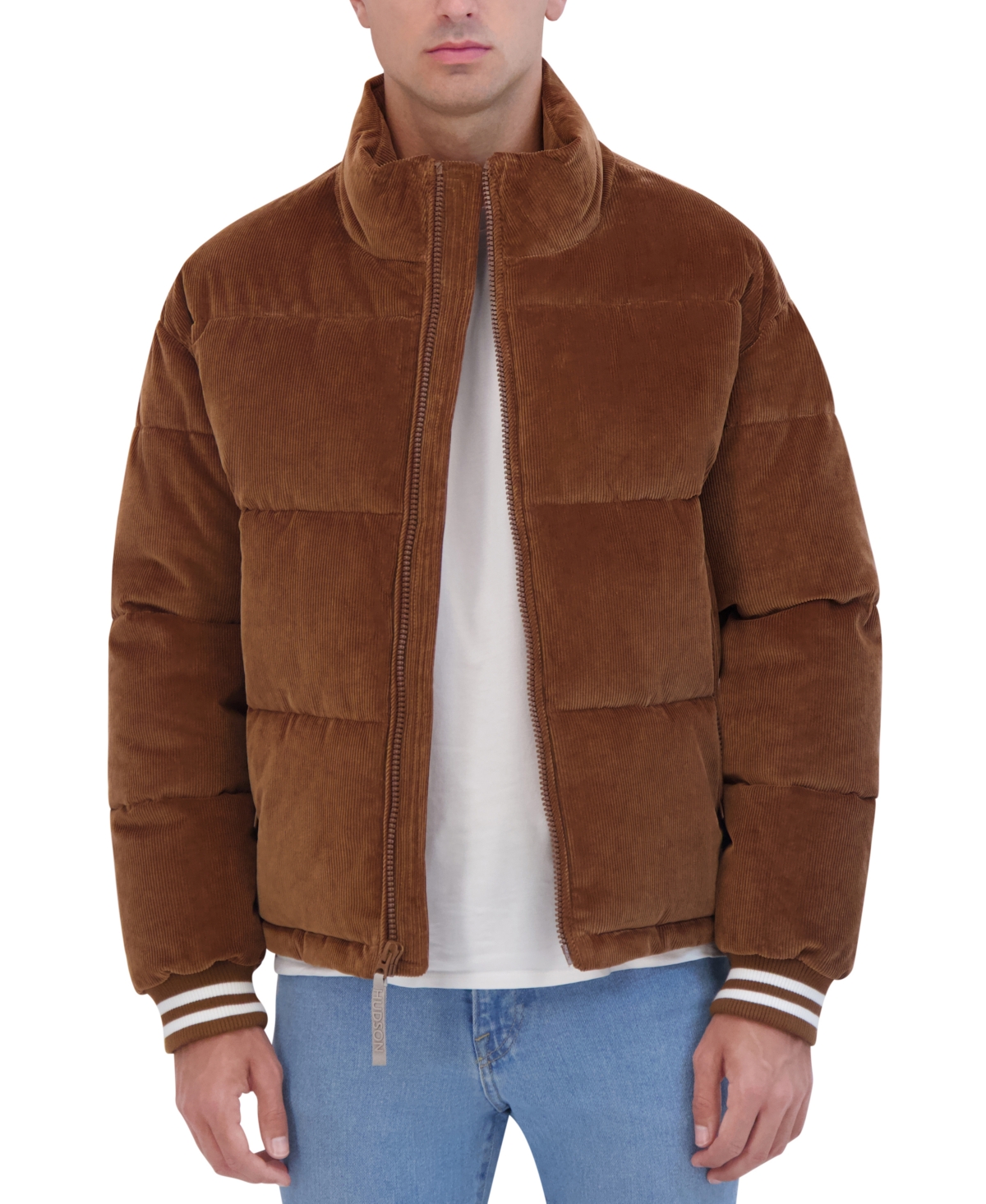 Hudson Men's Corduroy Varsity Puffer Jacket - Brown | Smart Closet