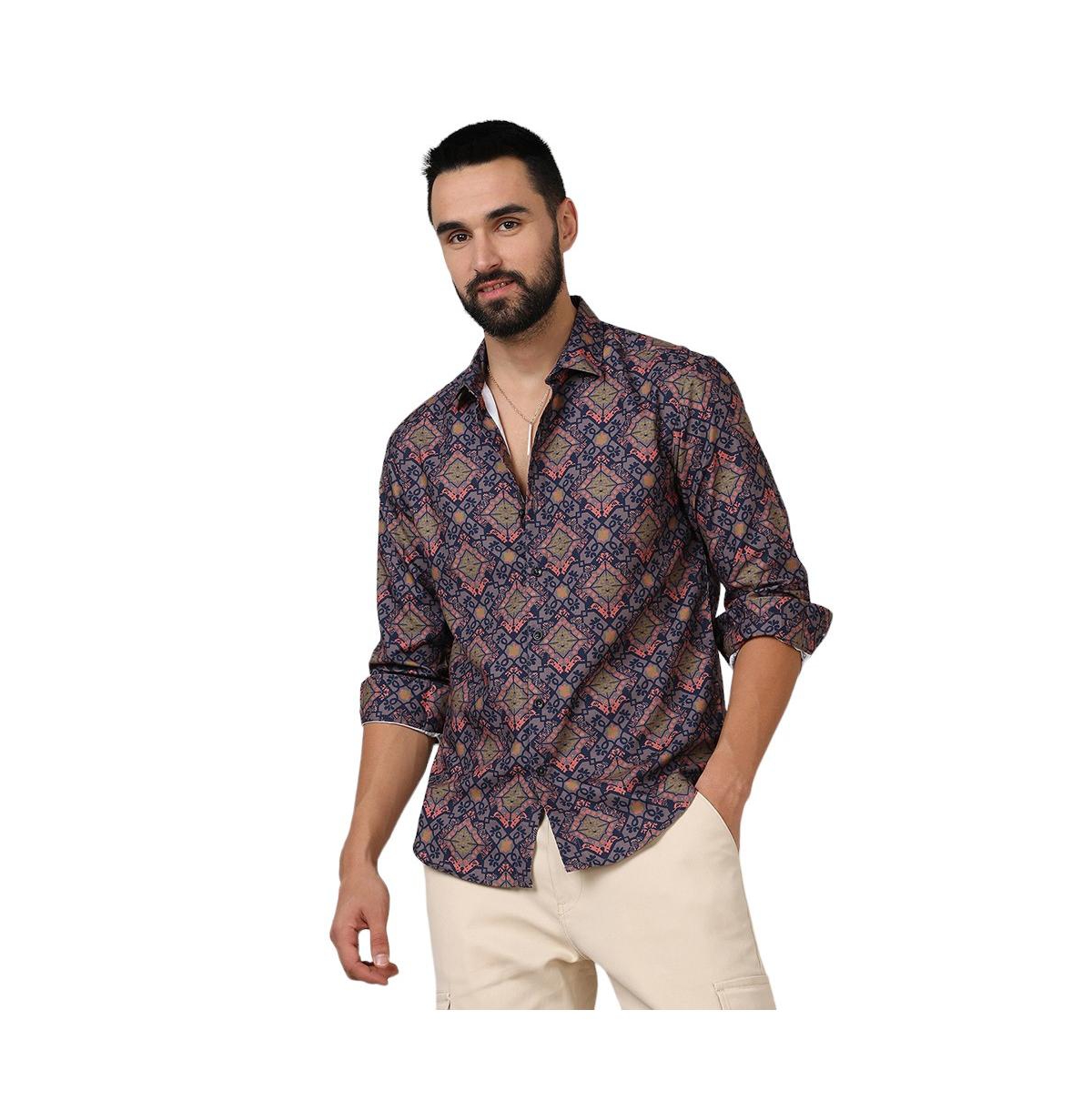 Men's Heather Purple Ethnic Geometric Shirt - Purple