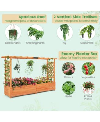 Raised Garden Bed with Side Trellis Hanging Roof and Planter Box