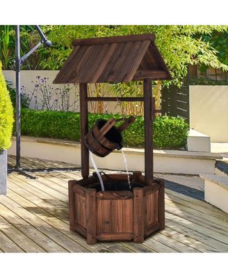 Garden Rustic Wishing Well Wooden Water Fountain with Pump