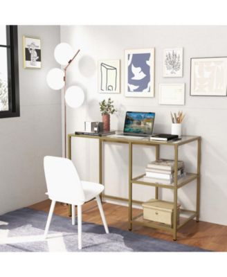 Modern Console Table with 2 Open Shelves and Metal Frame