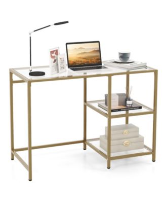 Modern Console Table with 2 Open Shelves and Metal Frame