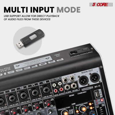 Audio DJ Mixer 12 Channel Sound Board L Shape w Bluetooth USB 99 DSP Effects 48V Phantom Power - MX 12CH L