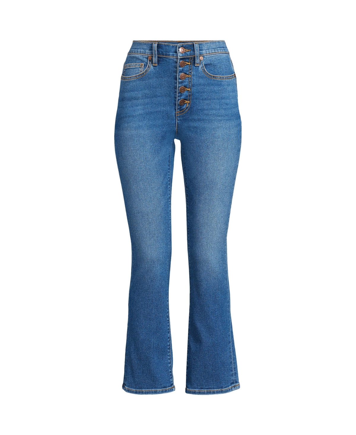 Lands' End Petite Recover High Rise Button Front Kick Flare Crop Jeans