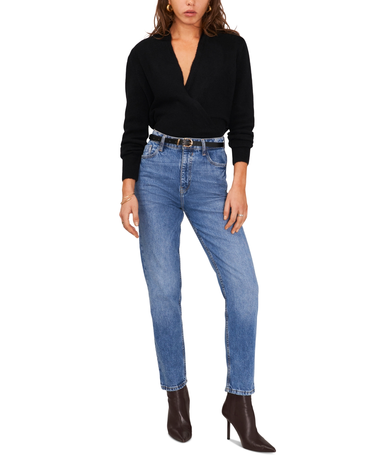 1.state Women's Surplice V-Neck Faux-Wrap Sweater