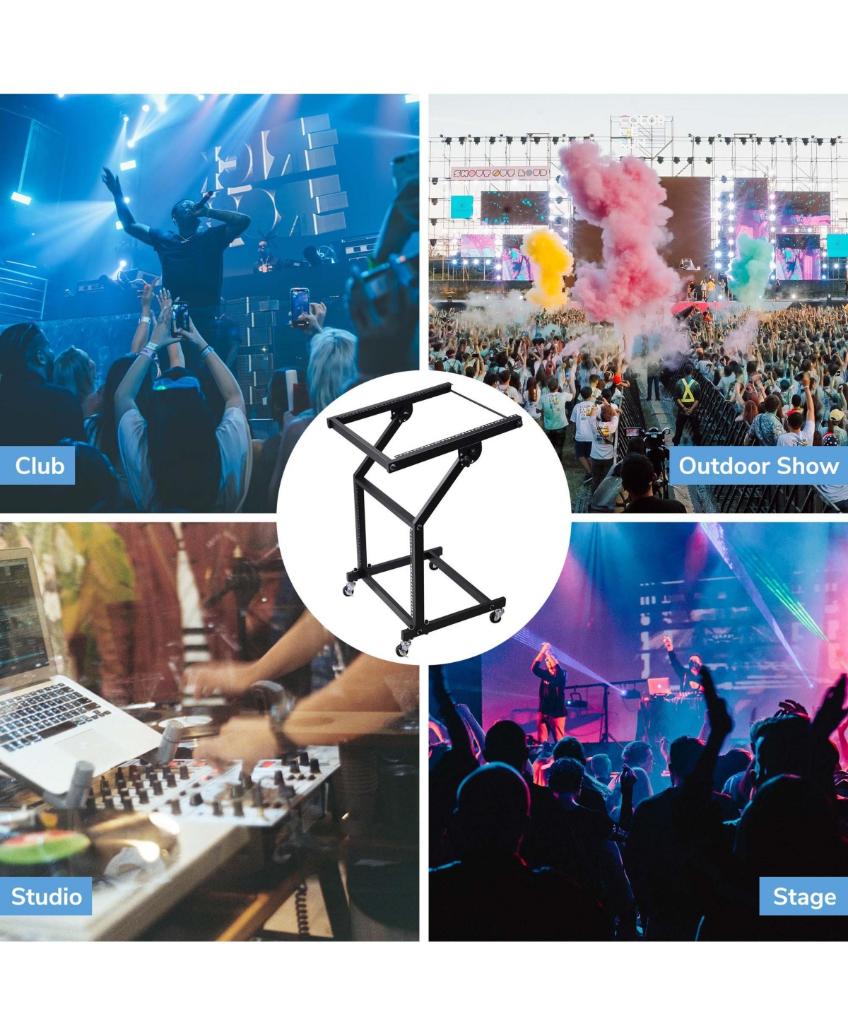 Yescom 9U Dj Mixer Stand Rack Mount Stage Cart Music Equipment Studio Party Show