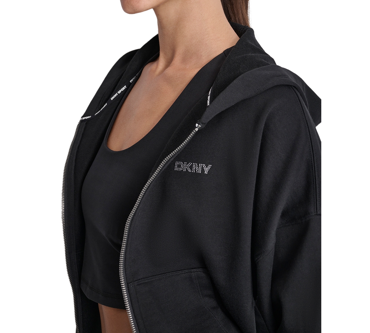 Dkny Sport Women's Studded Logo Hoodie -gunmet