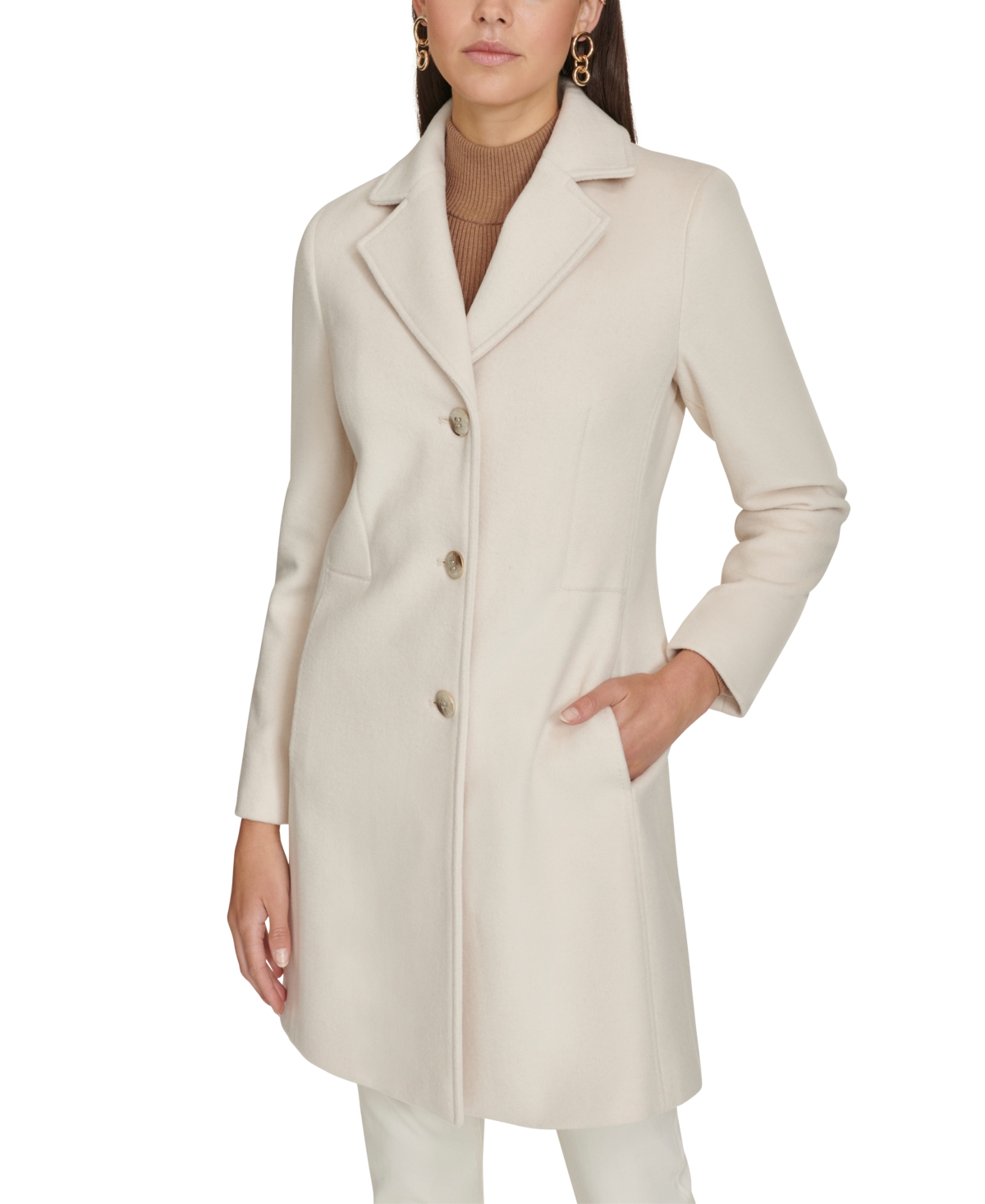 CALVIN KLEIN WOMENS SINGLE-BREASTED WOOL BLEND COAT 