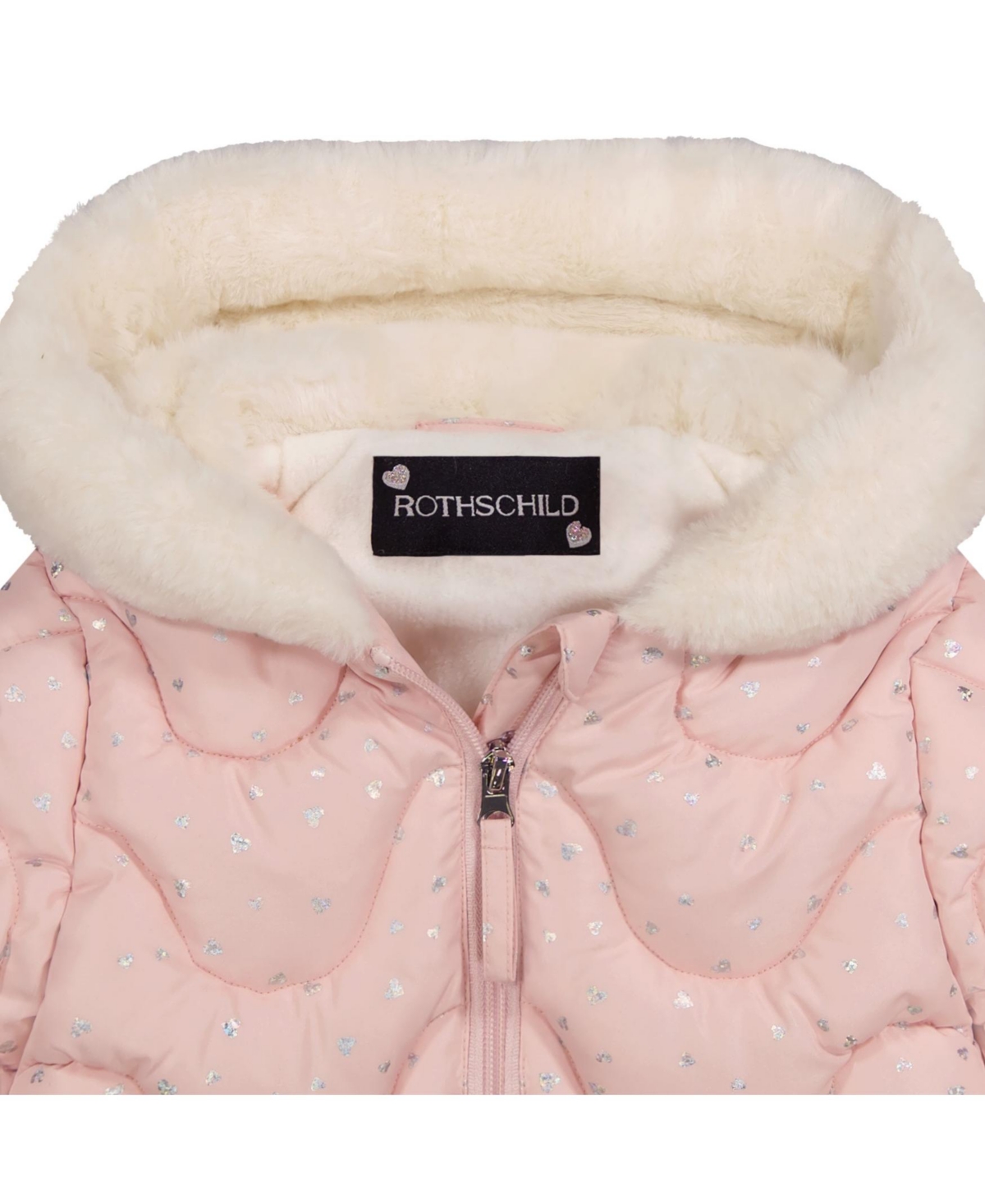 S Rothschild & Co Baby Girls Foil Wave Quilt Puffer with Mittens