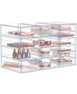 14 Drawers Acrylic Organizer for Makeup, Organization and Storage, Art Supplies, Jewelry, Stationary - 3 Pcs Clear Stackable Storage Drawers