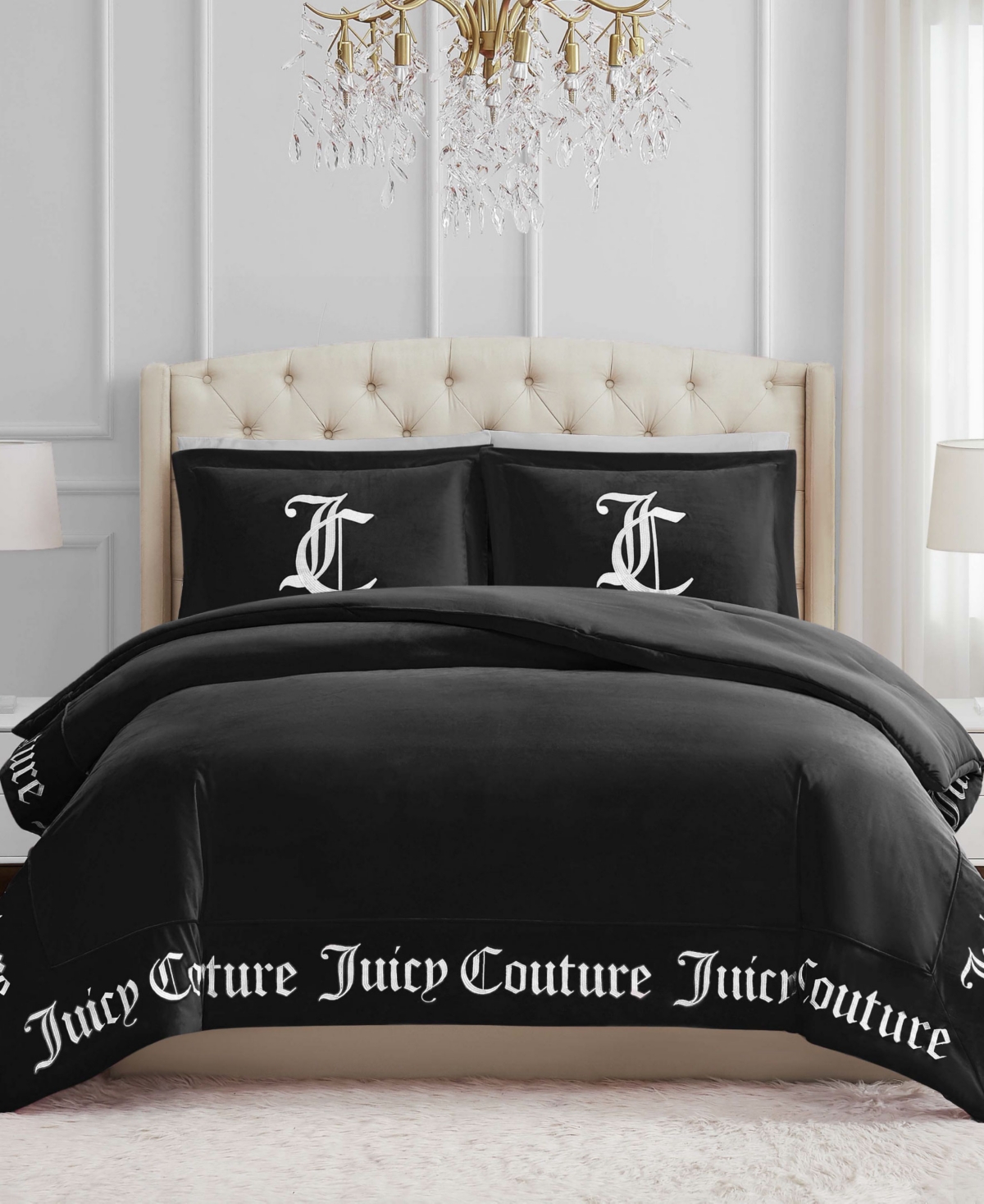 Juicy Couture Reversible Velvet Comforter Set, King In Black