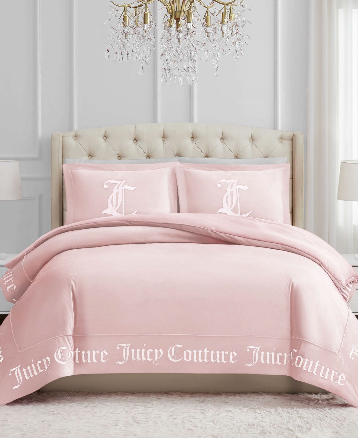 Shop Juicy Couture Reversible Velvet Comforter Set, King In Marshmallow